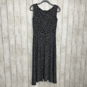 Perceptions Black White Polka Dot Sleeveless Ruffle Flowy Dressy Midi Dress 8